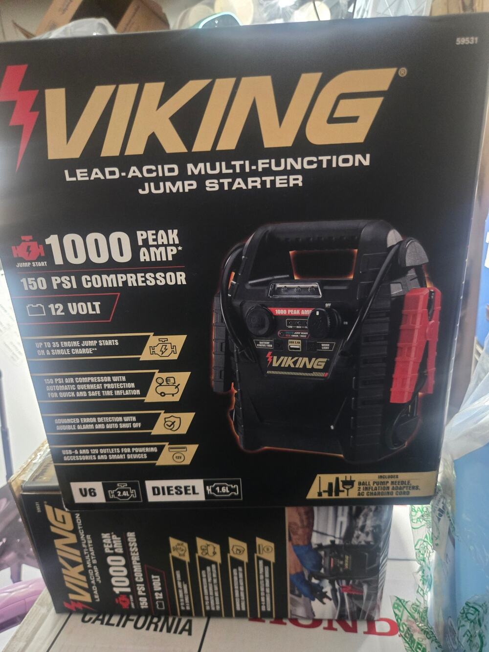 VIKING 1000 Peak Amp Jump Starter and Power Pack with 150 PSI Air Compressor